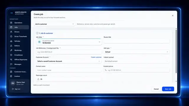 North Route job record connected to Finance